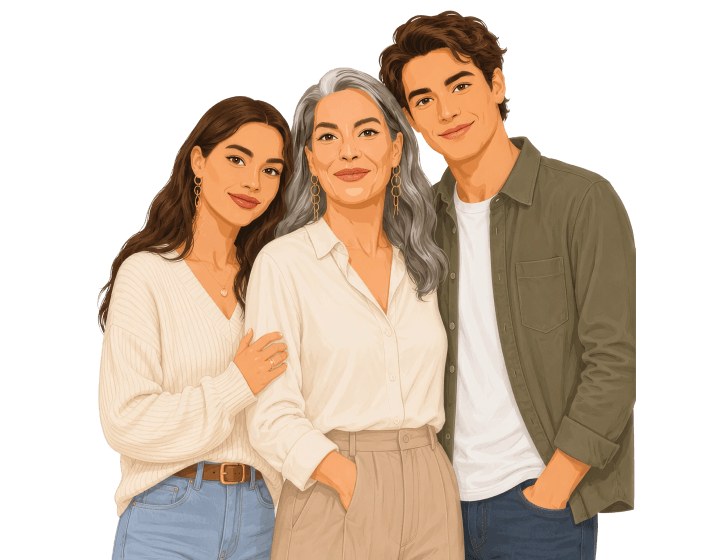 Illustration of three generations of a family